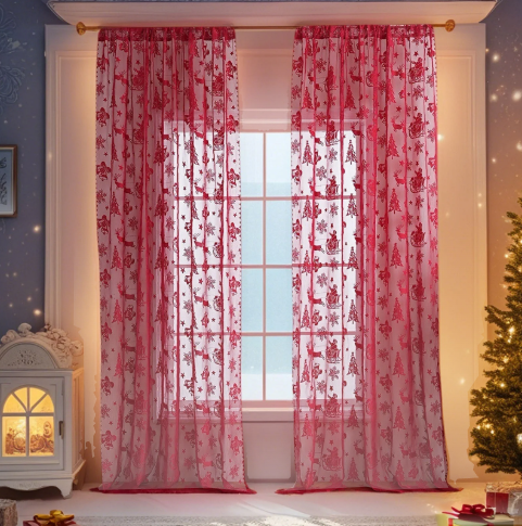 Red premium sheer curtains