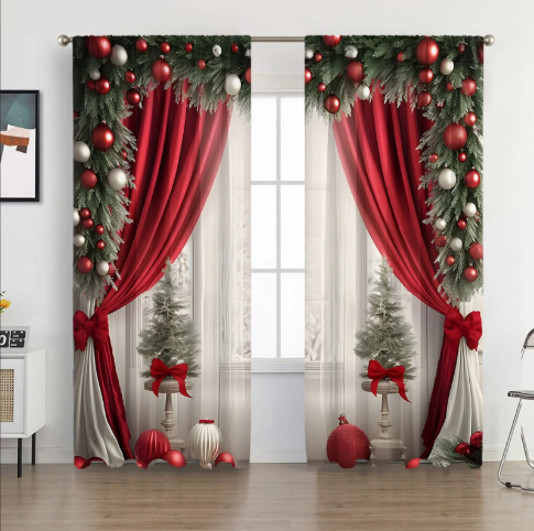 Christmas tree premium opaque curtains