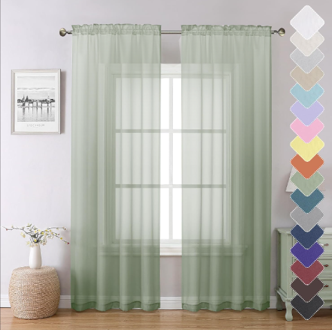 Pastel green budget sheer curtains