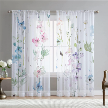 Floral leaves budget sheer curtains