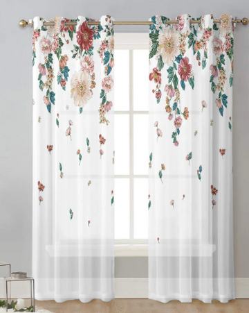 White floral premium sheer curtains