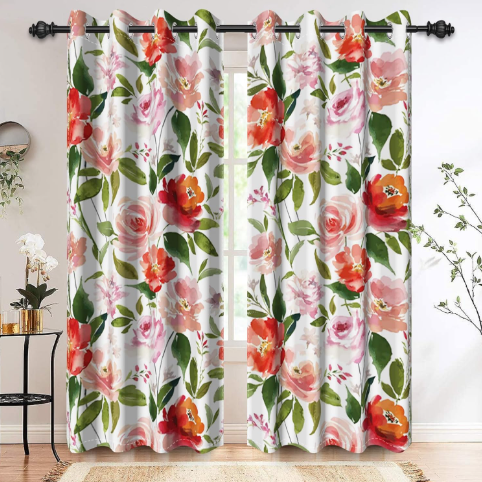 Watercolor floral premium opaque curtains