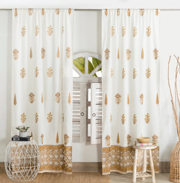 White printed budget opaque curtains