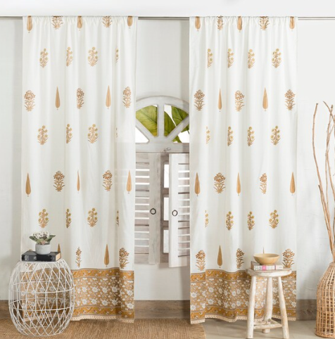 White printed budget opaque curtains