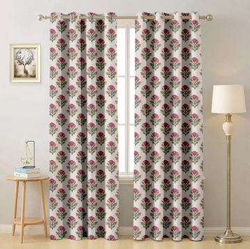 White floral budget opaque curtains