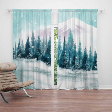 Snow themed premium opaque curtains